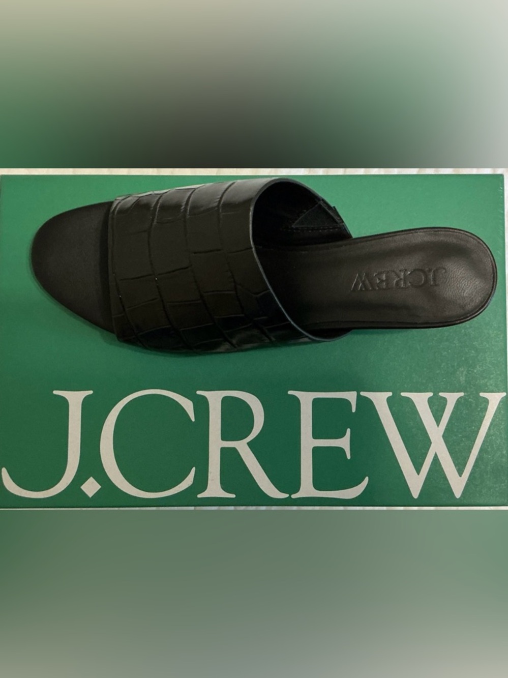 J. Crew Black Croc Embossed Leather Kitten Heel Mule Sz 10